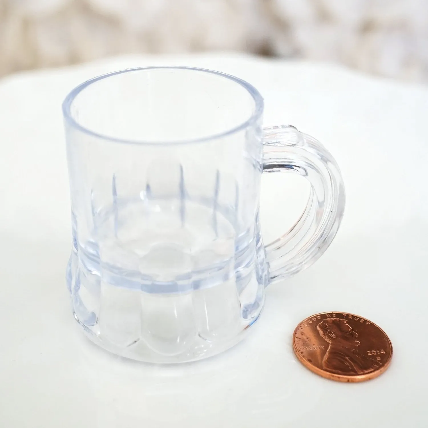 10 Miniature Beer Mugs Shot Plastic Glasses Clear 1 Ounce oz