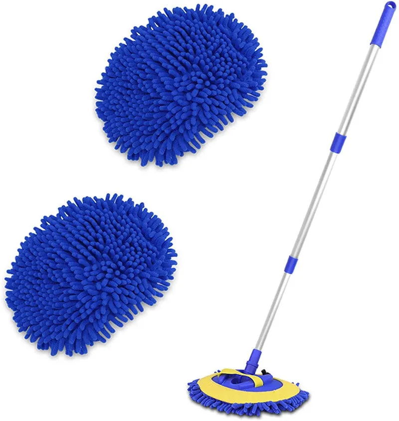 2-in-1 Telescopic Chenille Car Wash Mop w. Removable Wash Mitt (1.75-3.75 ft. Extension)