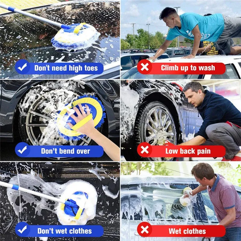 2-in-1 Telescopic Chenille Car Wash Mop w. Removable Wash Mitt (1.75-3.75 ft. Extension)