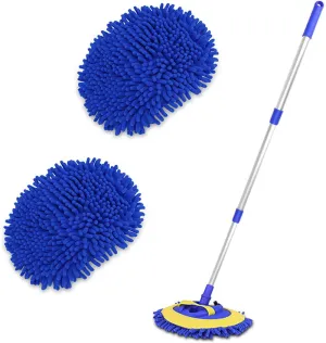 2-in-1 Telescopic Chenille Car Wash Mop w. Removable Wash Mitt (1.75-3.75 ft. Extension)