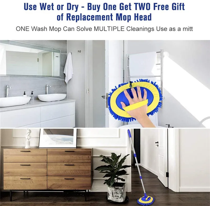 2-in-1 Telescopic Chenille Car Wash Mop w. Removable Wash Mitt (1.75-3.75 ft. Extension)