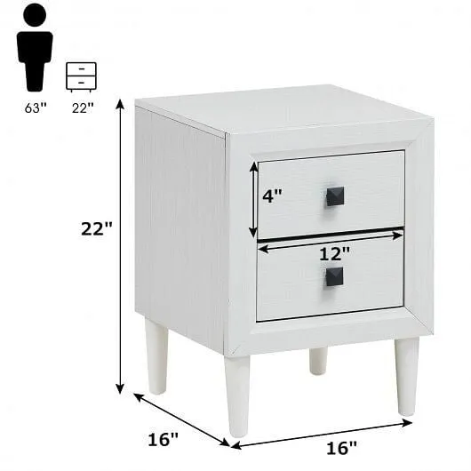 2Pcs Multipurpose Retro Nightstand with 2 Drawers-White - Color: White