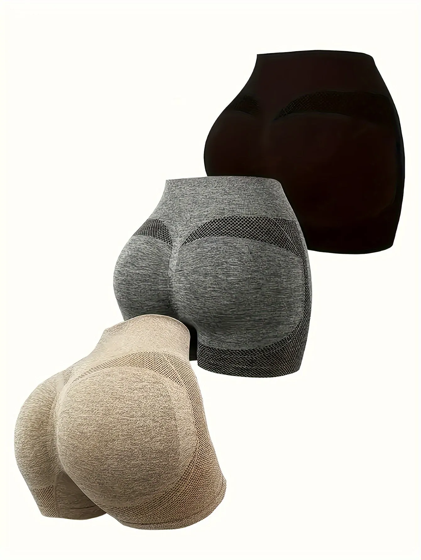 3 Pcs Women's High Waist Tummy Control Yoga Shorts - Butt Lifting, Seamless, Ruched Booty for Workout