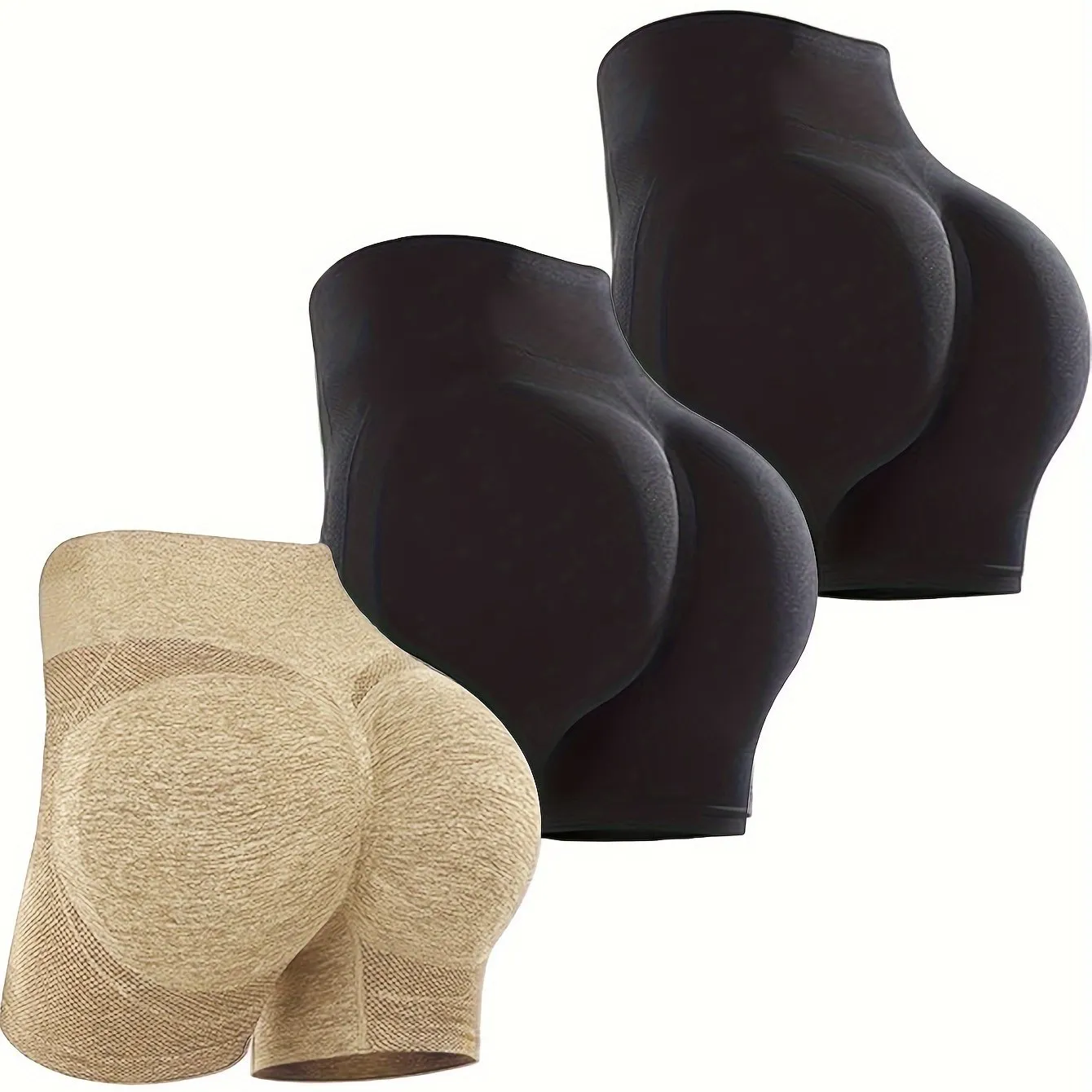 3 Pcs Women's High Waist Tummy Control Yoga Shorts - Butt Lifting, Seamless, Ruched Booty for Workout
