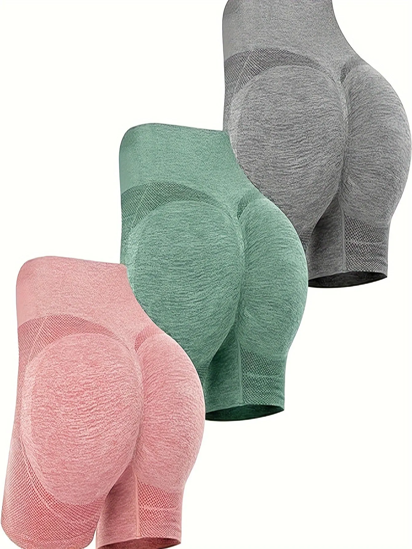 3 Pcs Women's High Waist Tummy Control Yoga Shorts - Butt Lifting, Seamless, Ruched Booty for Workout