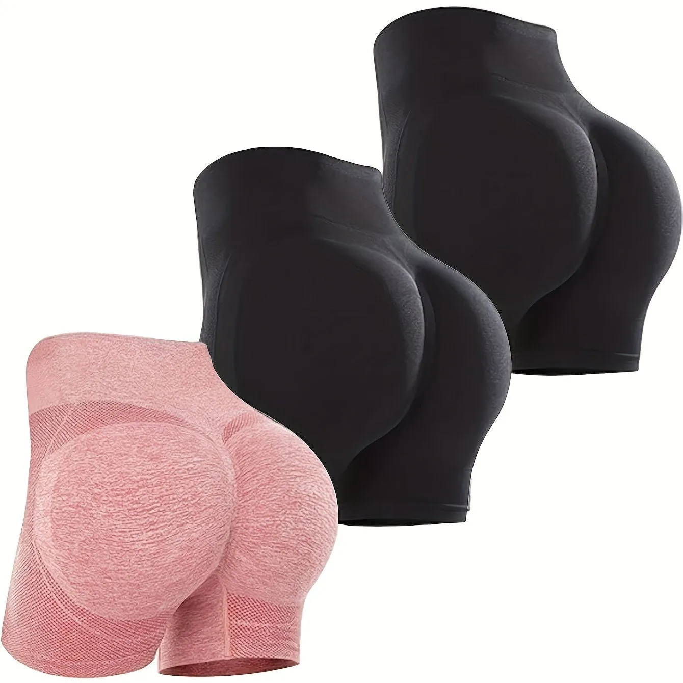 3 Pcs Women's High Waist Tummy Control Yoga Shorts - Butt Lifting, Seamless, Ruched Booty for Workout