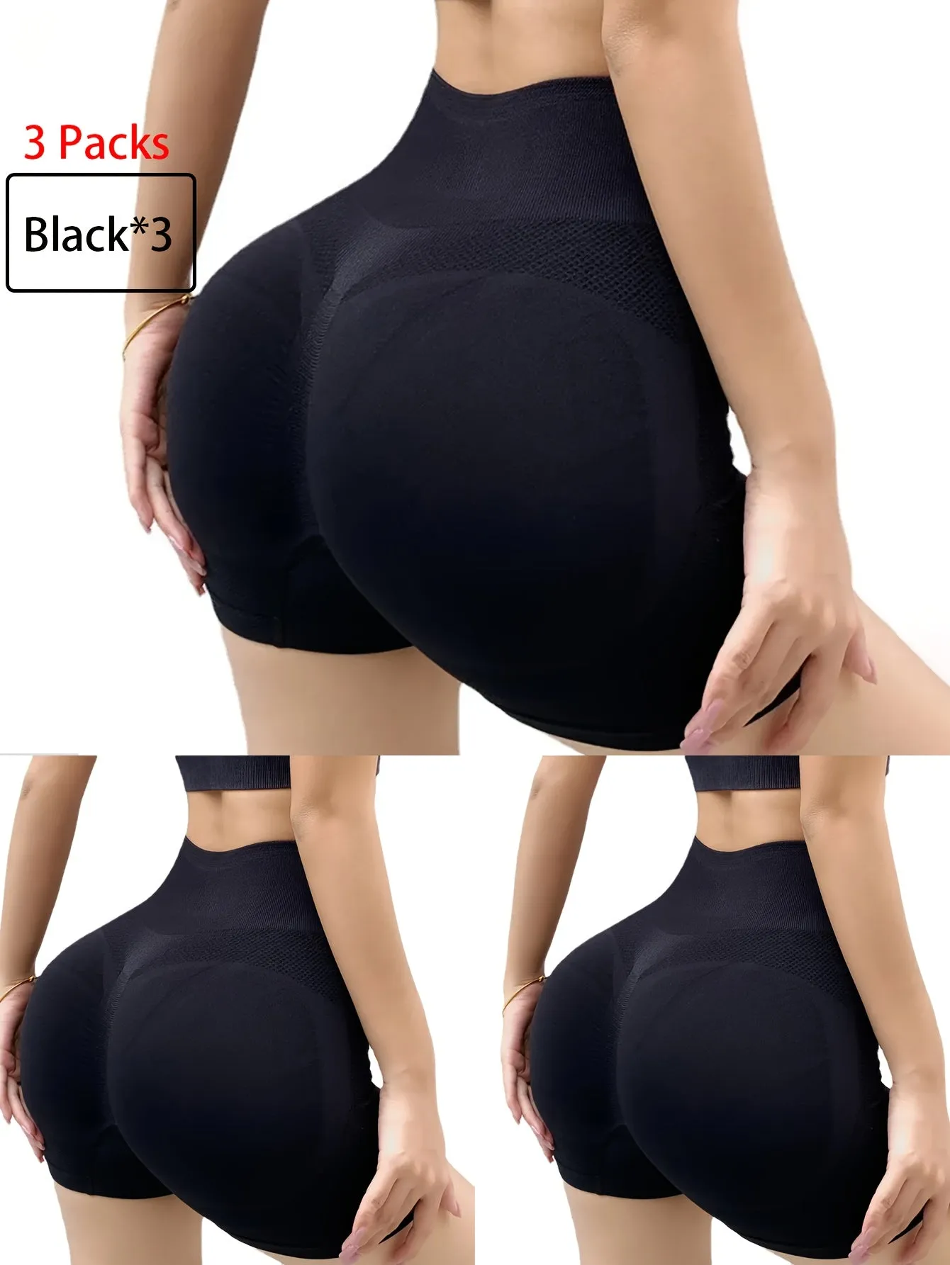 3 Pcs Women's High Waist Tummy Control Yoga Shorts - Butt Lifting, Seamless, Ruched Booty for Workout
