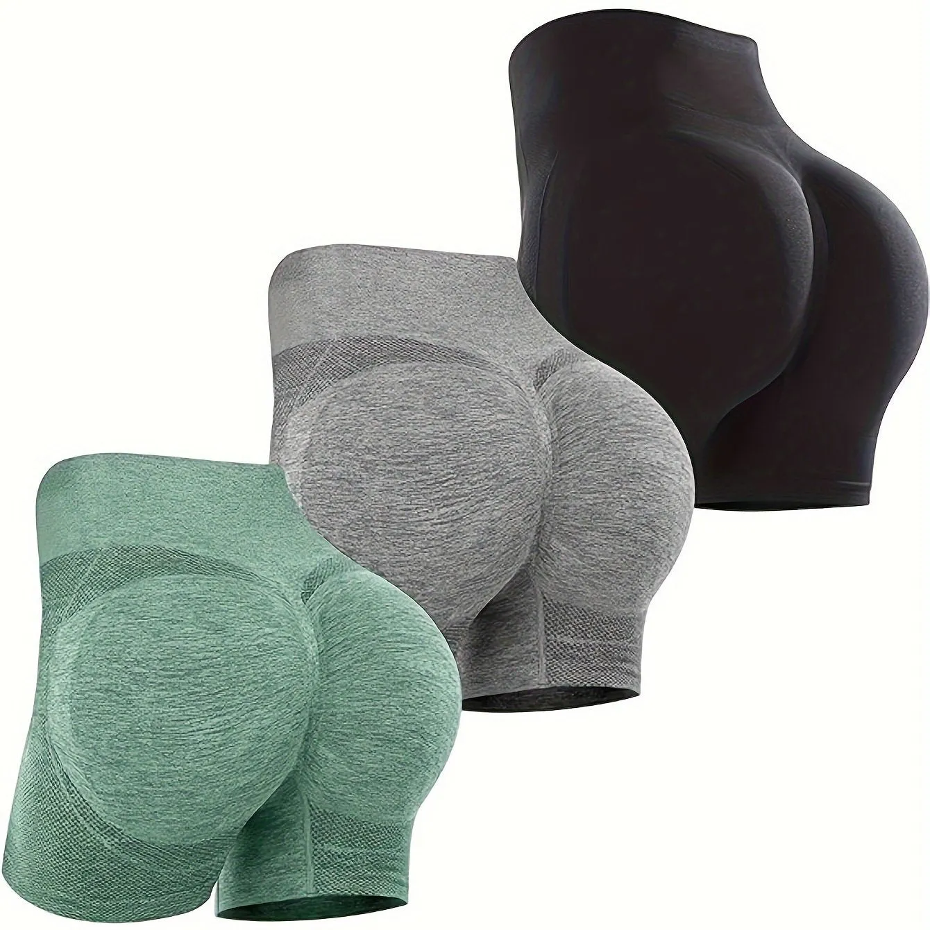 3 Pcs Women's High Waist Tummy Control Yoga Shorts - Butt Lifting, Seamless, Ruched Booty for Workout