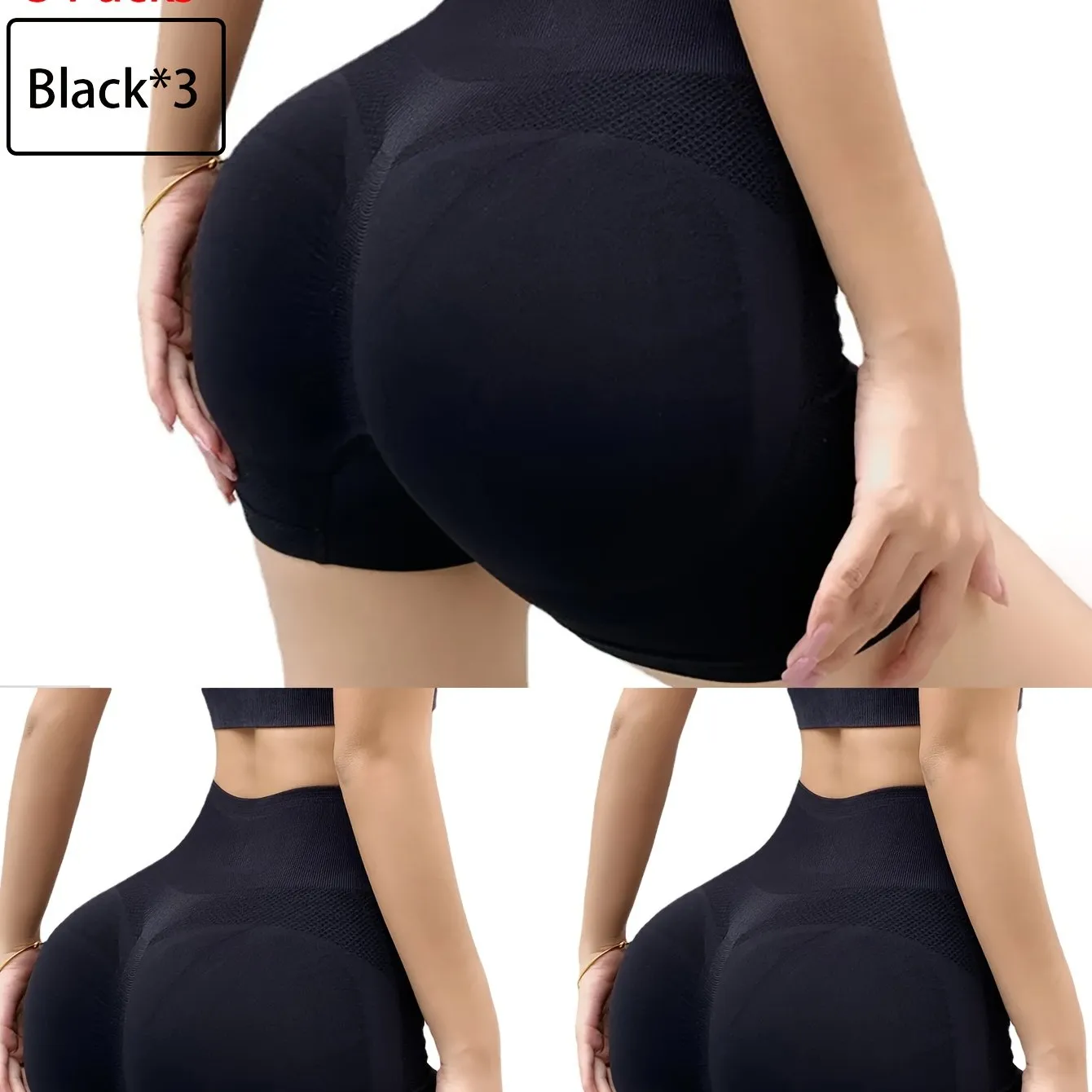 3 Pcs Women's High Waist Tummy Control Yoga Shorts - Butt Lifting, Seamless, Ruched Booty for Workout