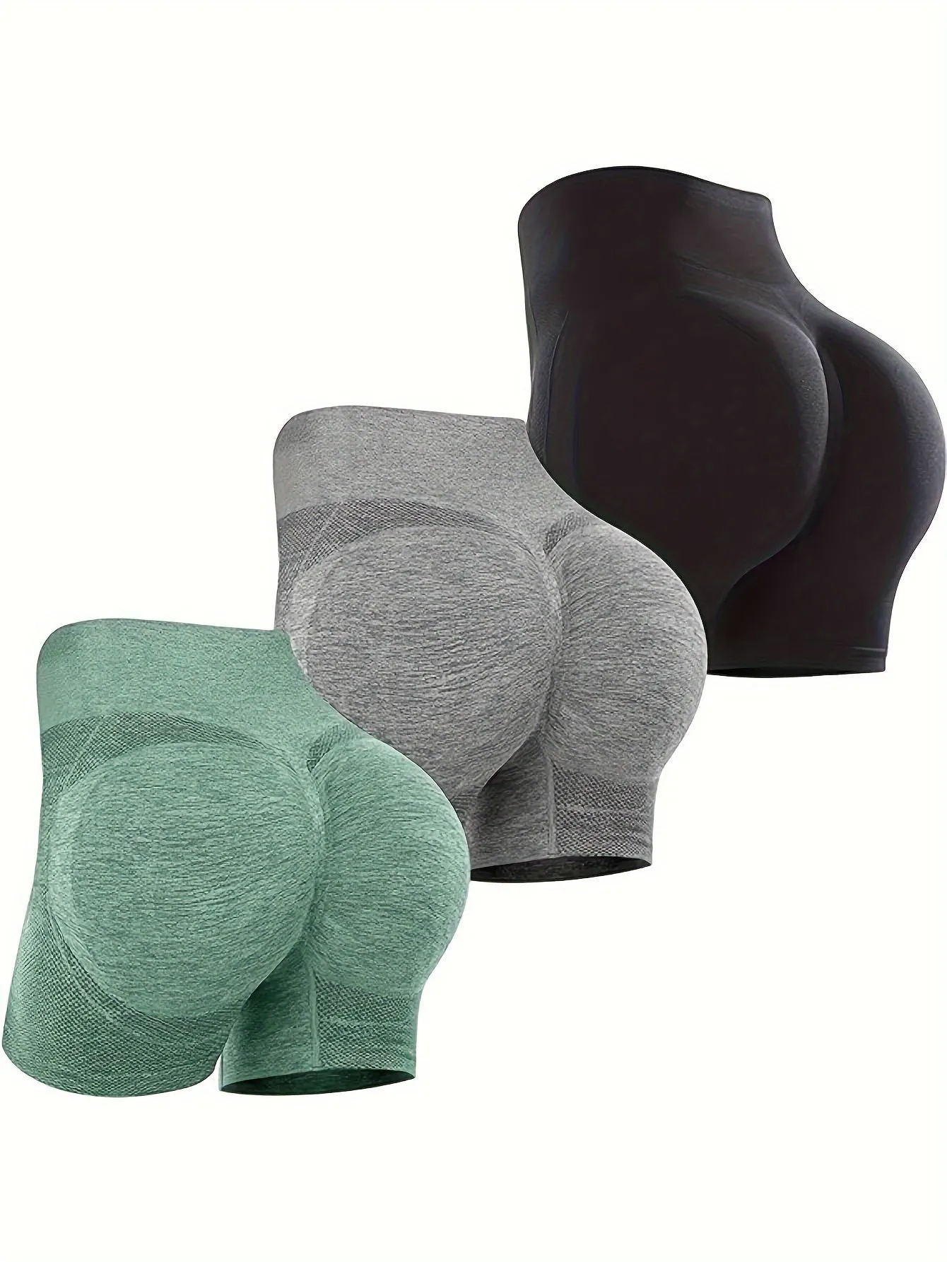 3 Pcs Women's High Waist Tummy Control Yoga Shorts - Butt Lifting, Seamless, Ruched Booty for Workout