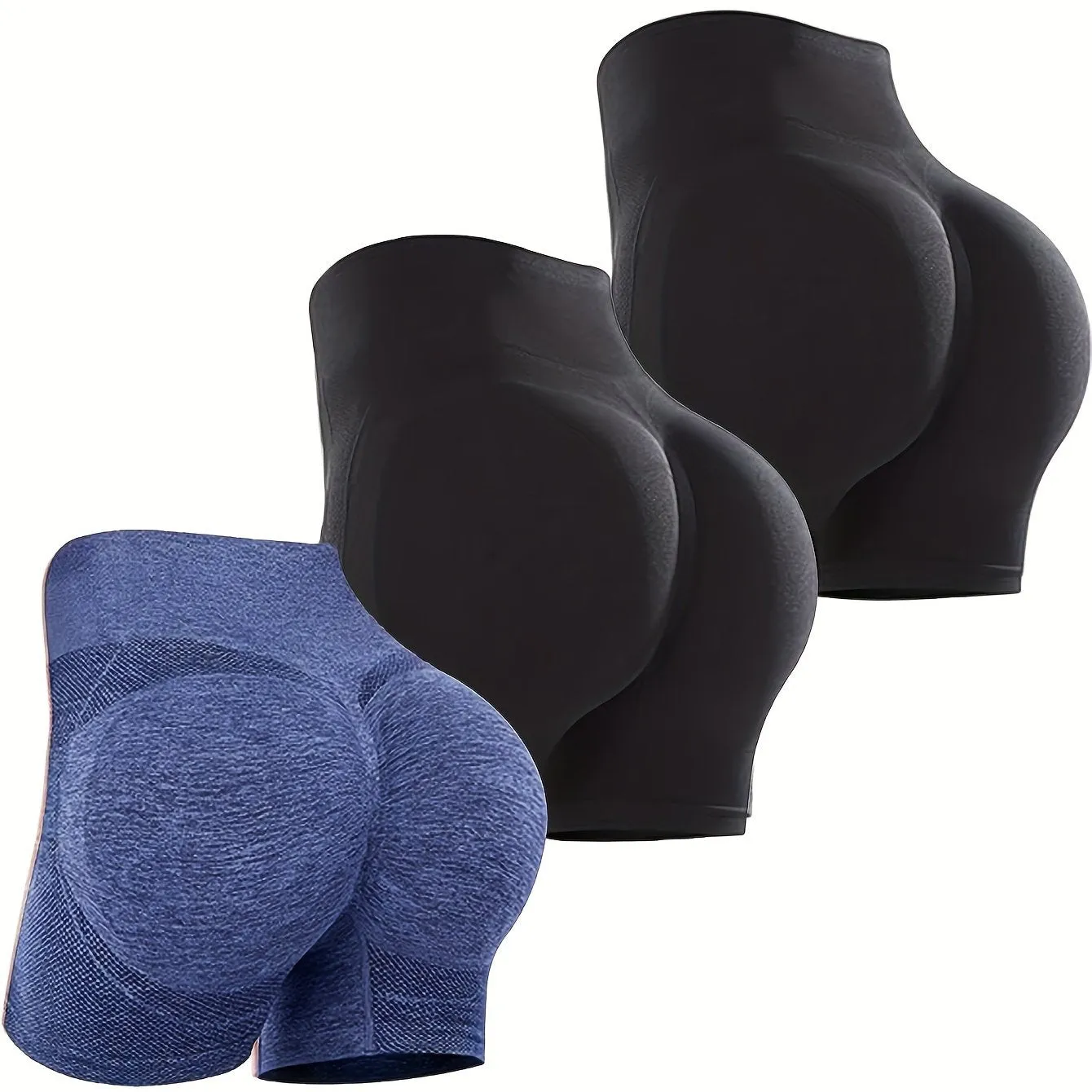 3 Pcs Women's High Waist Tummy Control Yoga Shorts - Butt Lifting, Seamless, Ruched Booty for Workout