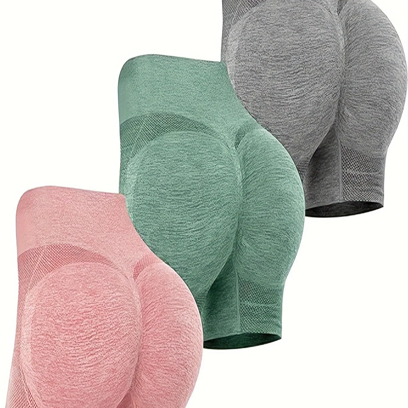 3 Pcs Women's High Waist Tummy Control Yoga Shorts - Butt Lifting, Seamless, Ruched Booty for Workout