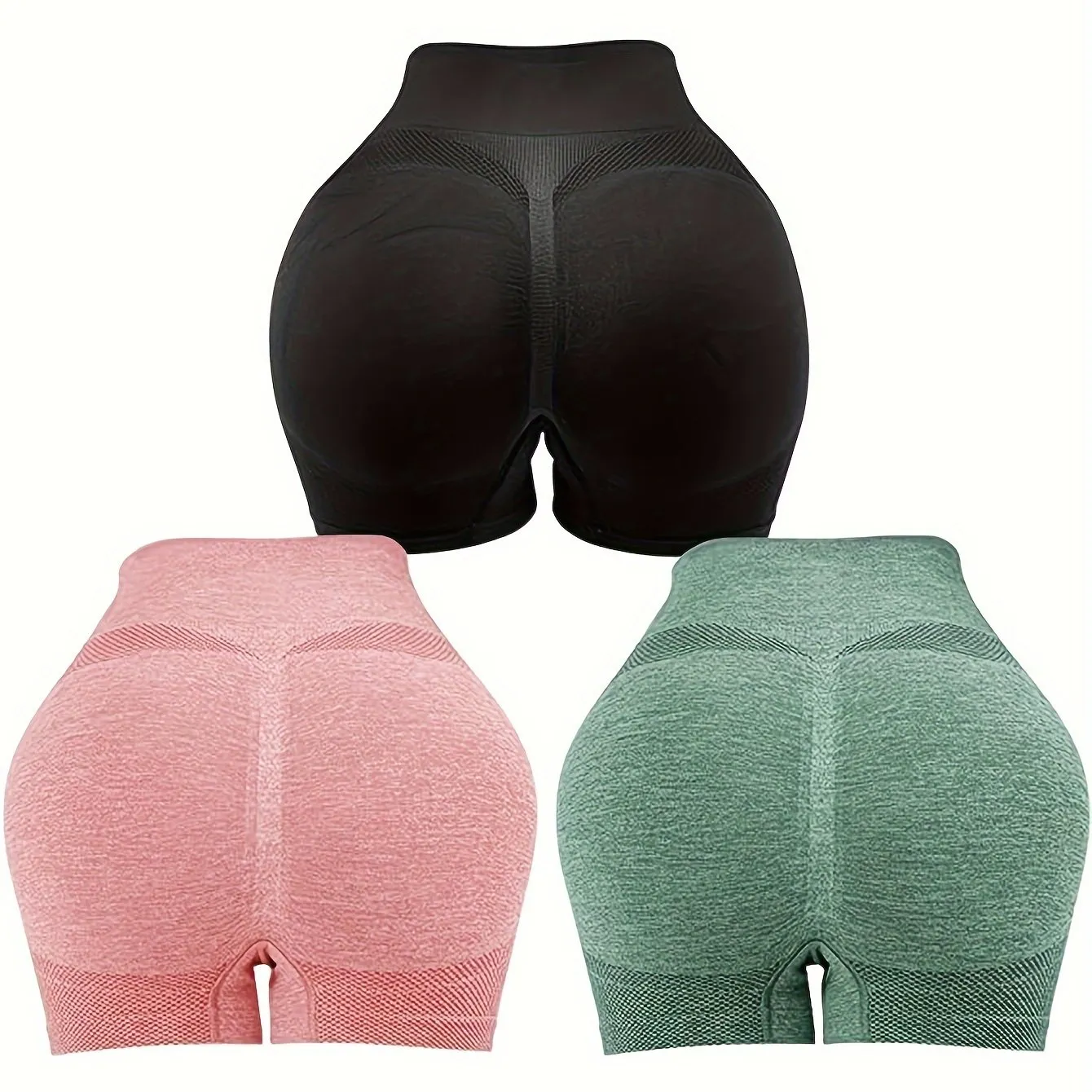 3 Pcs Women's High Waist Tummy Control Yoga Shorts - Butt Lifting, Seamless, Ruched Booty for Workout