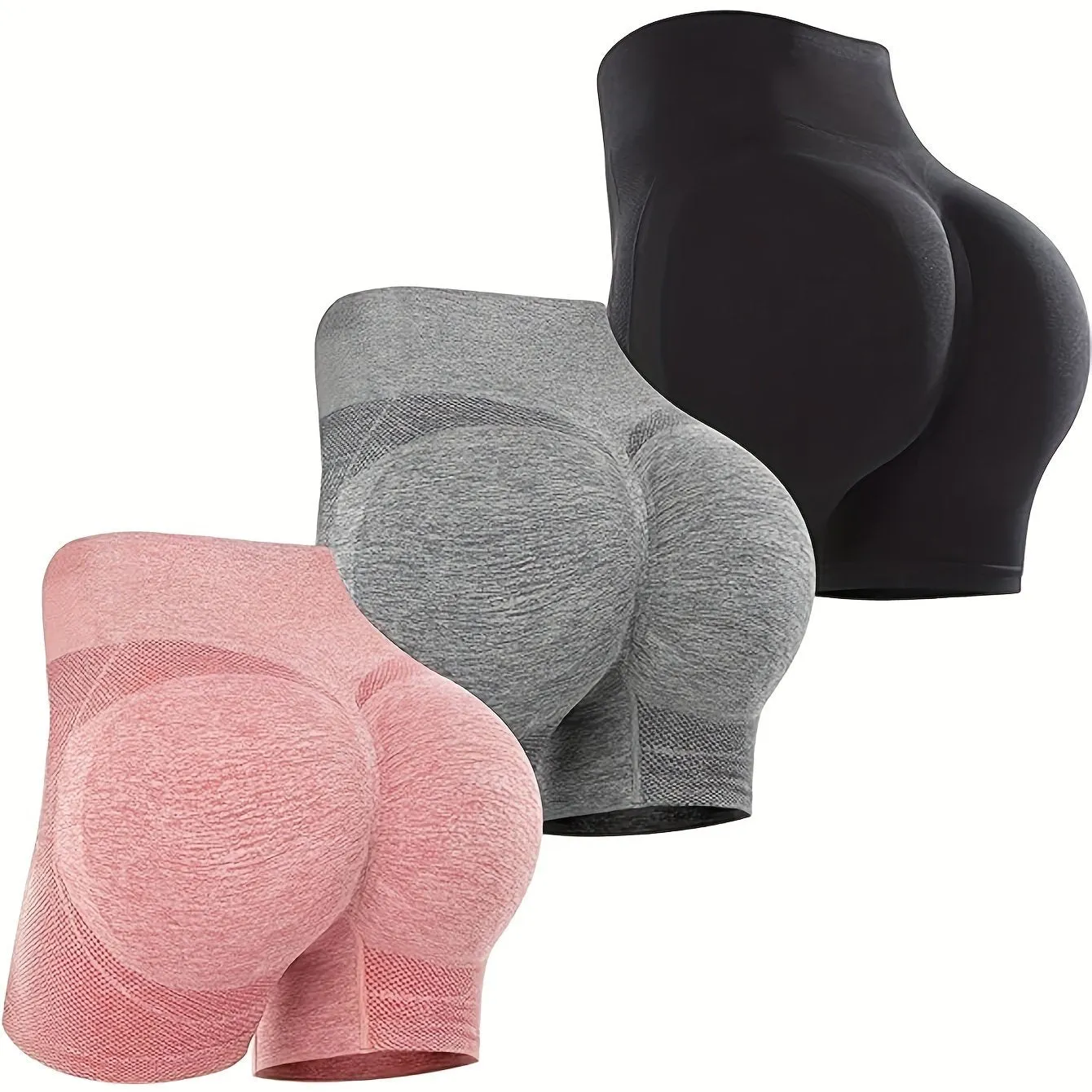3 Pcs Women's High Waist Tummy Control Yoga Shorts - Butt Lifting, Seamless, Ruched Booty for Workout