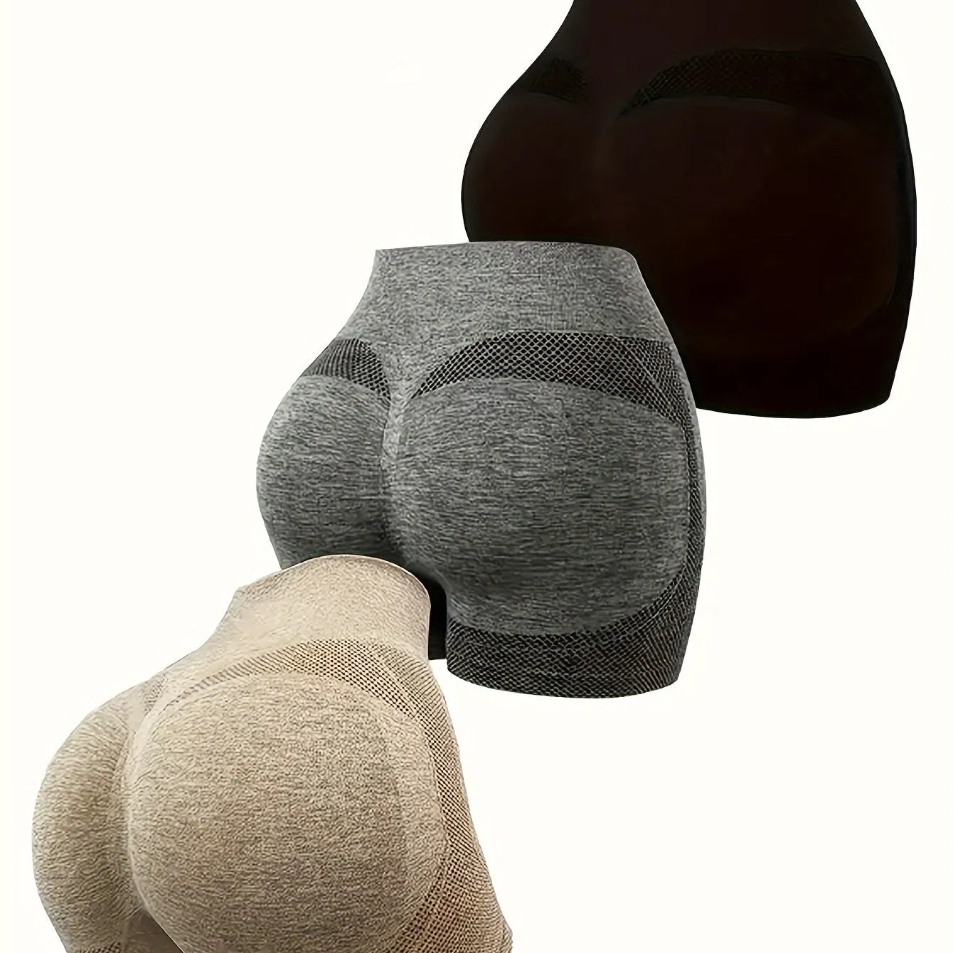 3 Pcs Women's High Waist Tummy Control Yoga Shorts - Butt Lifting, Seamless, Ruched Booty for Workout