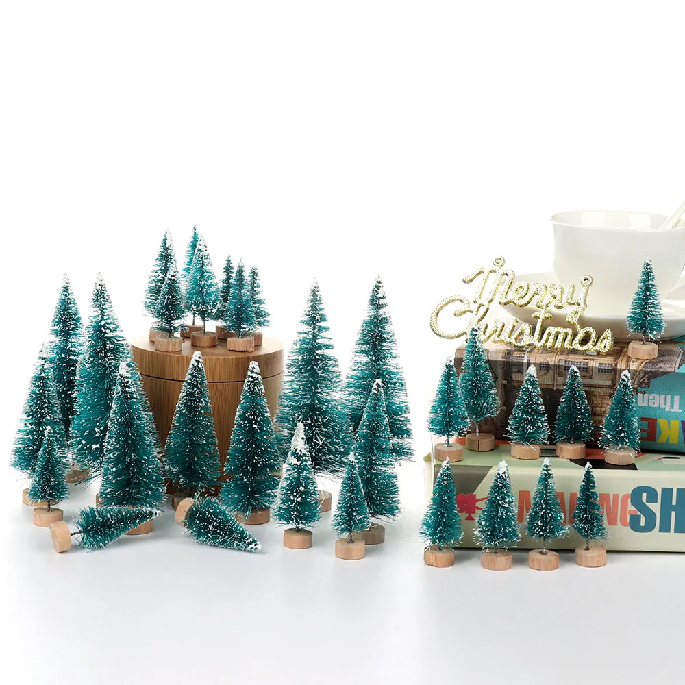 34 Pcs Mini Christmas Tree Snow Frost Small Pine Tree DIY Craft Decoration