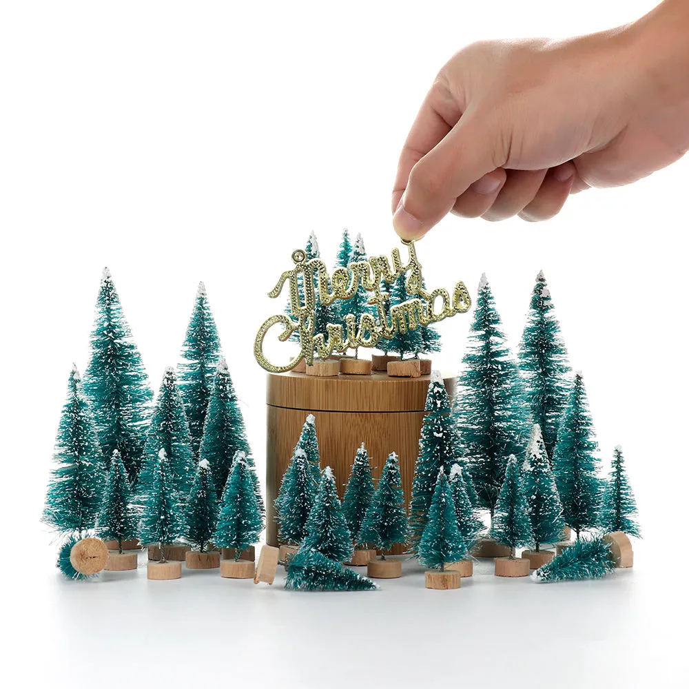 34 Pcs Mini Christmas Tree Snow Frost Small Pine Tree DIY Craft Decoration