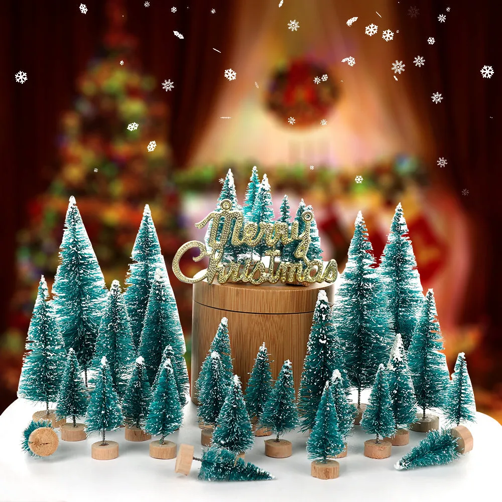 34 Pcs Mini Christmas Tree Snow Frost Small Pine Tree DIY Craft Decoration