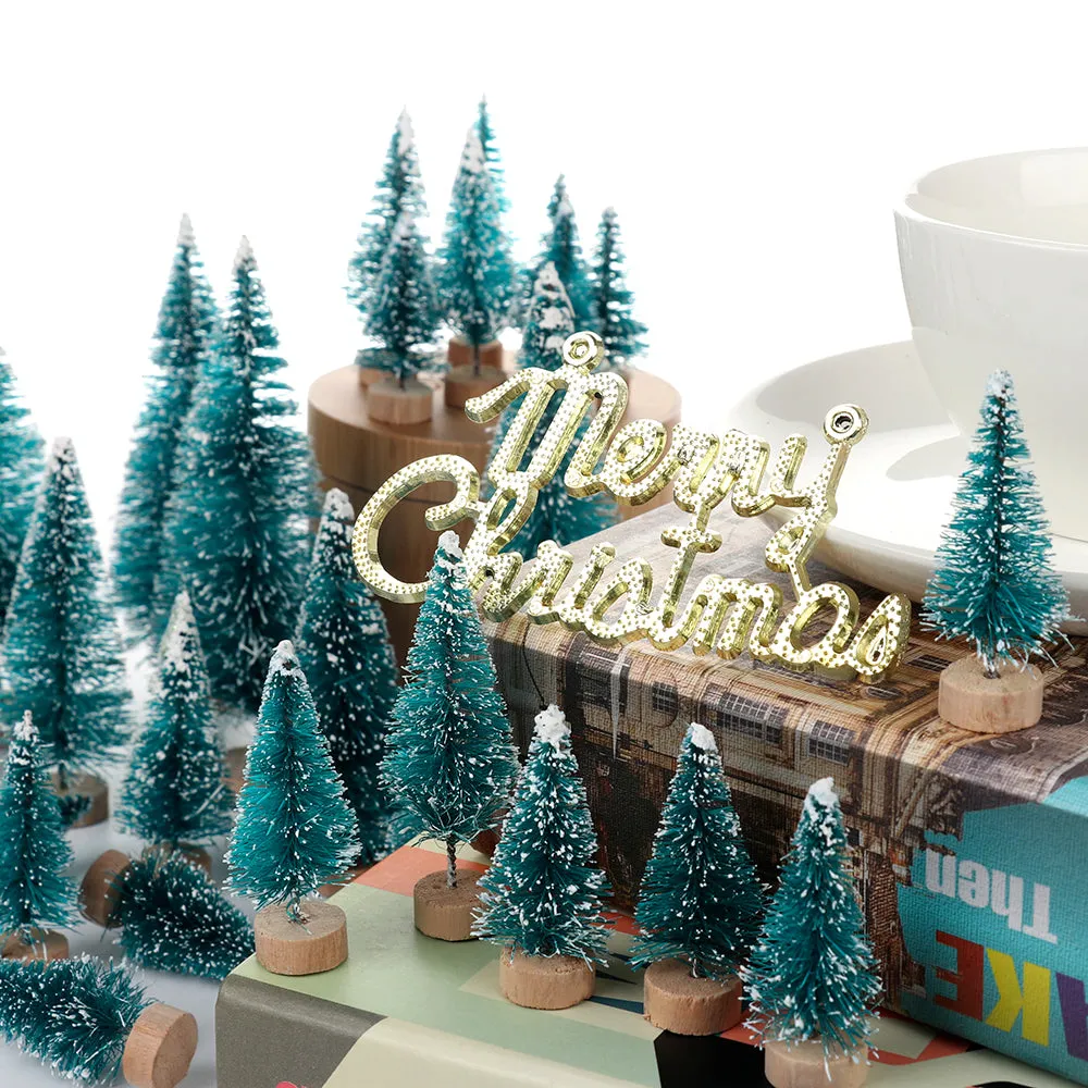 34 Pcs Mini Christmas Tree Snow Frost Small Pine Tree DIY Craft Decoration