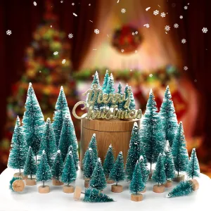 34 Pcs Mini Christmas Tree Snow Frost Small Pine Tree DIY Craft Decoration