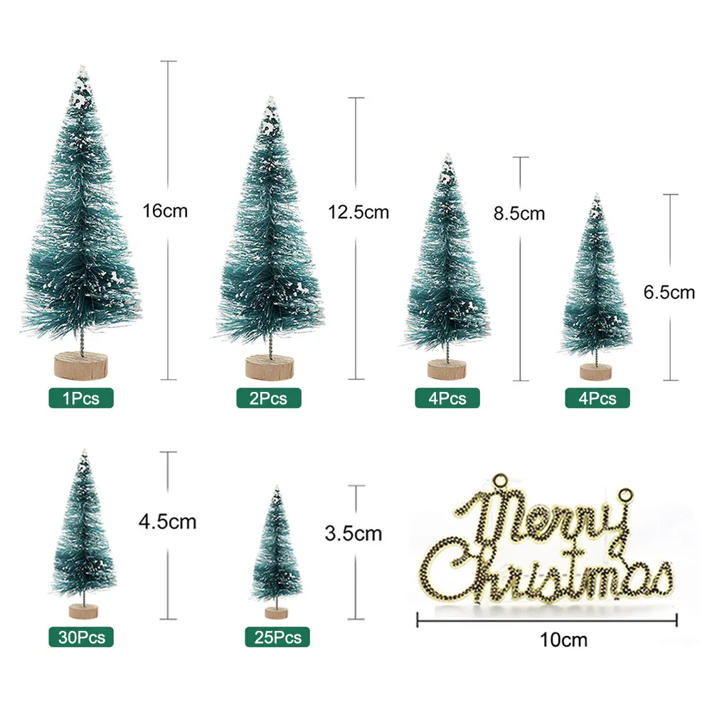 34 Pcs Mini Christmas Tree Snow Frost Small Pine Tree DIY Craft Decoration