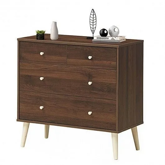4-Drawer Dresser Cabinet Storage Organizer Rubber Leg with Rail-Brown - Color: B