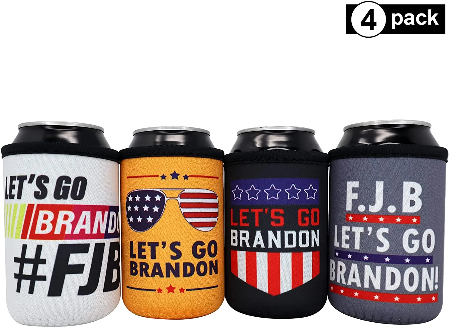 4 Pack Let's Go Brandon Republican Gift - FJB Beer Can Koozy Insulator Sleeve