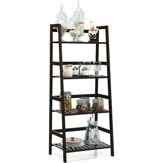 4-Tier Bamboo Plant Rack with Guardrails Stable and Space-Saving-Brown - Color: