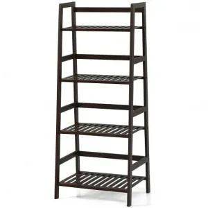 4-Tier Bamboo Plant Rack with Guardrails Stable and Space-Saving-Brown - Color:
