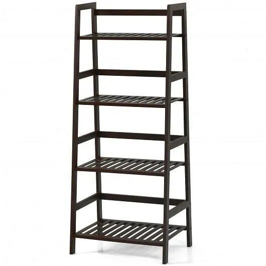 4-Tier Bamboo Plant Rack with Guardrails Stable and Space-Saving-Brown - Color:
