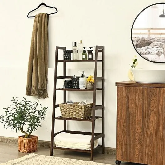 4-Tier Bamboo Plant Rack with Guardrails Stable and Space-Saving-Brown - Color: