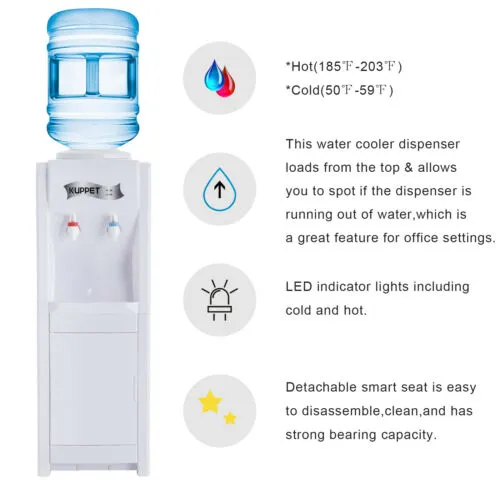 5 Gallon Water Cooler Dispenser Top Loading Bottle & Storage Cabinet