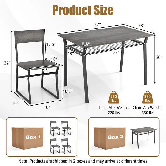 5 Piece Dining Table Set with Storage Rack and Metal Frame-Gray - Color: Gray