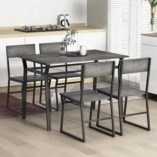 5 Piece Dining Table Set with Storage Rack and Metal Frame-Gray - Color: Gray