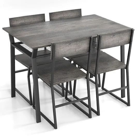 5 Piece Dining Table Set with Storage Rack and Metal Frame-Gray - Color: Gray