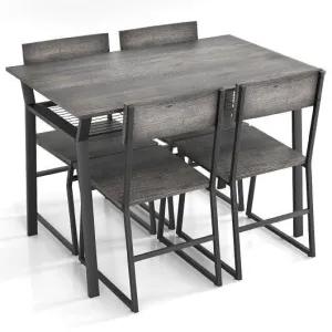 5 Piece Dining Table Set with Storage Rack and Metal Frame-Gray - Color: Gray