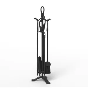 5 Pieces Fireplace Tool Set Fireplace Accessories with Poker-Black - Color: Blac