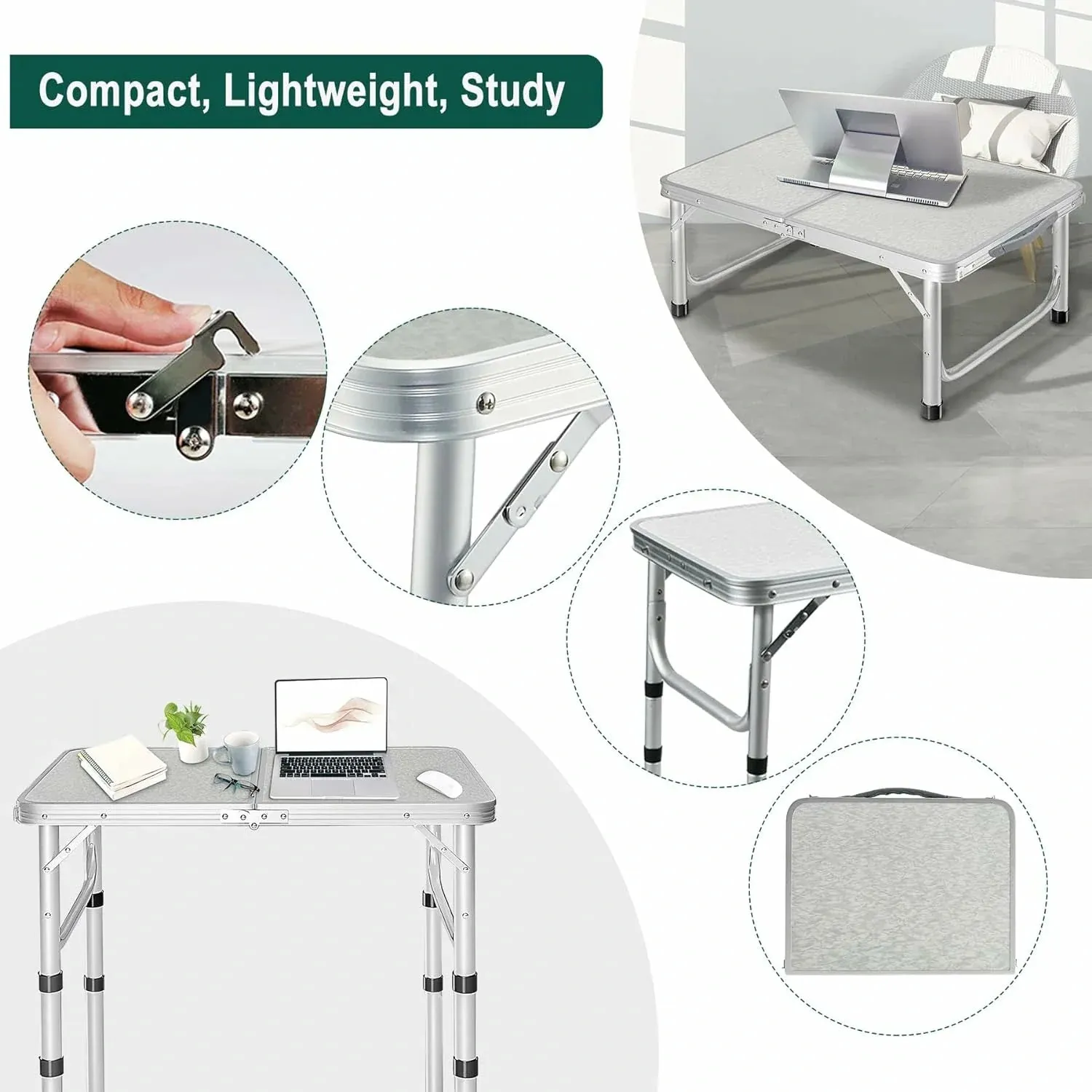 Aluminum Folding Camping Table with Adjustable Height Legs, 2/3/4ft