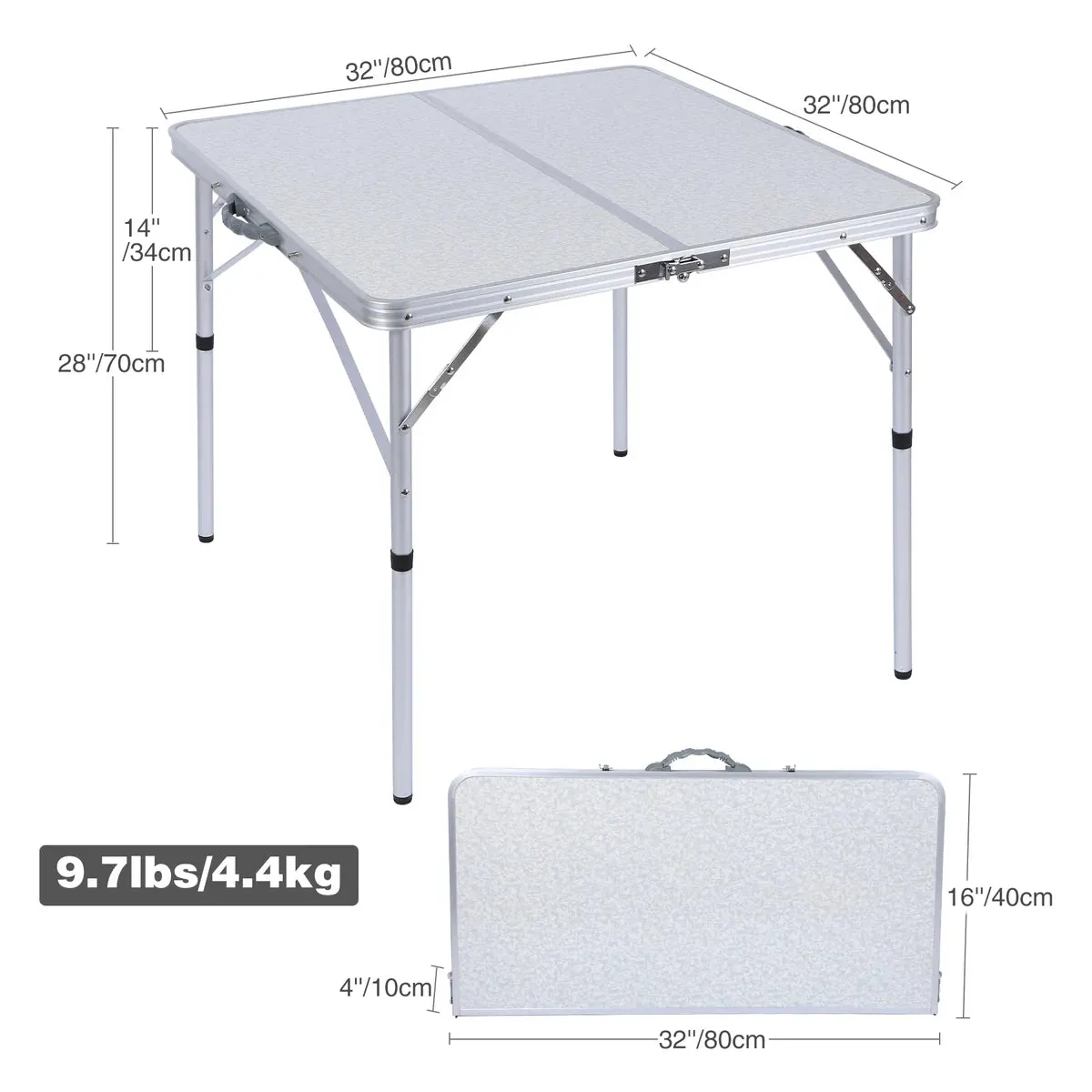Aluminum Folding Camping Table with Adjustable Height Legs, 2/3/4ft