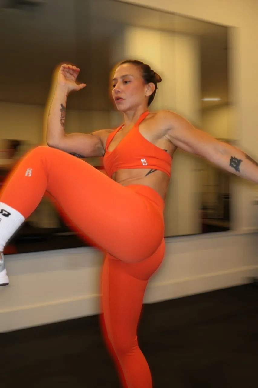 Amelia High Waist Wrap Over Leggins in Neon Orange