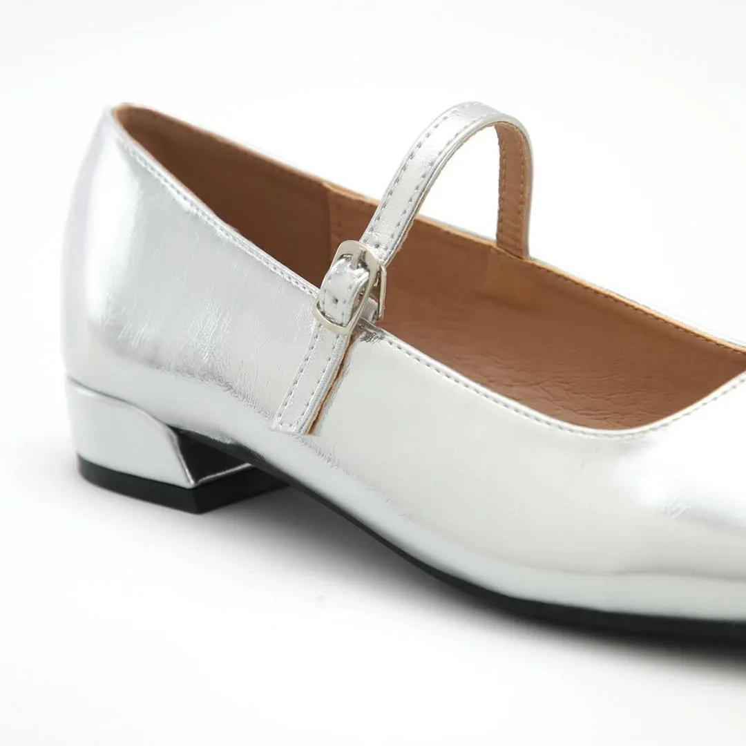 Argent™ | Silver Leather Mary Jane Shoes