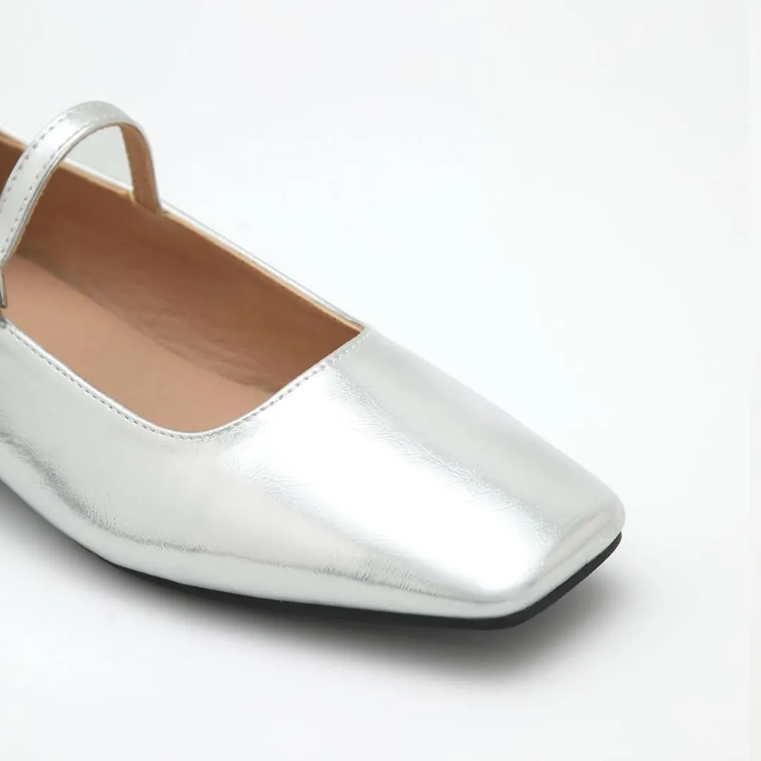 Argent™ | Silver Leather Mary Jane Shoes