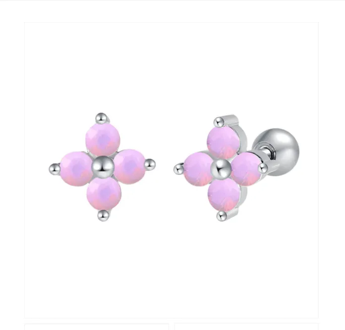 Baby Earrings:  Surgical Steel Opalescent Pink Flower Earrings with Screw Backs THIS MONTH'S SPECIAL
