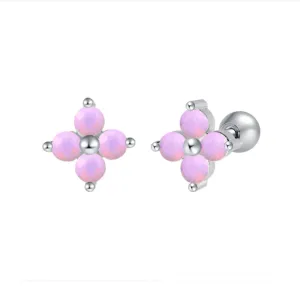 Baby Earrings:  Surgical Steel Opalescent Pink Flower Earrings with Screw Backs THIS MONTH'S SPECIAL