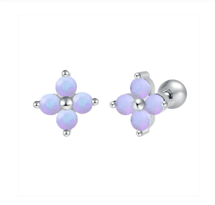 Baby Earrings:  Surgical Steel Opalescent Pink Flower Earrings with Screw Backs THIS MONTH'S SPECIAL