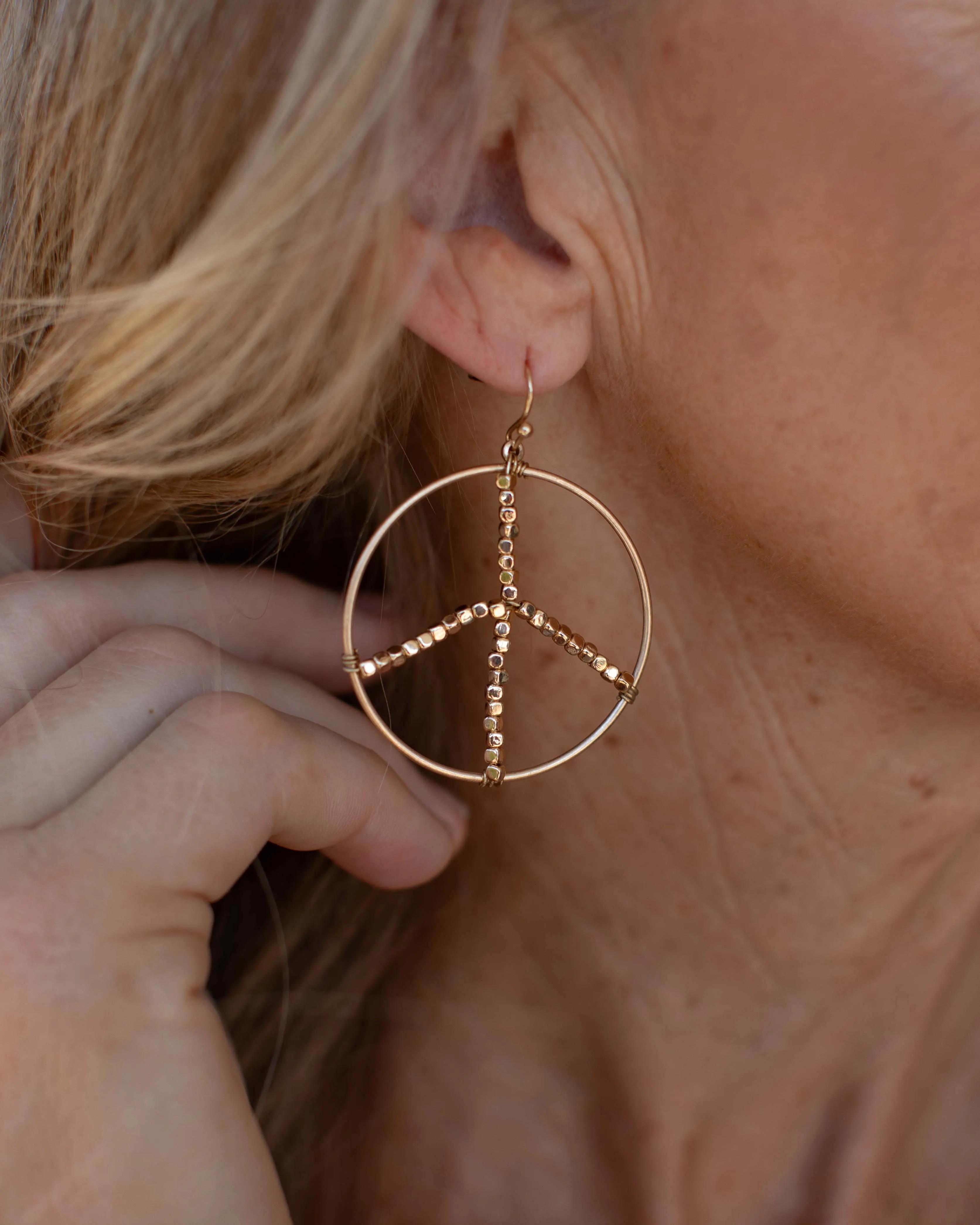 BEADED PEACE SIGN DANGLE EARRINGS