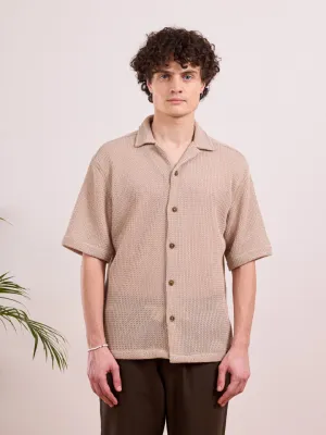 Beige Camp Collar Plain Shirt