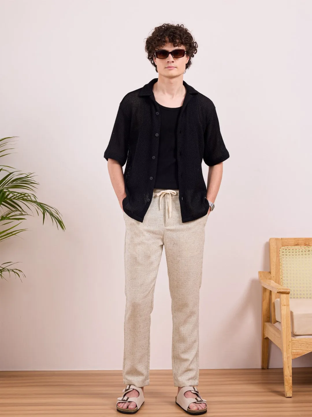 Black Camp Collar Plain Shirt