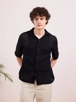 Black Camp Collar Plain Shirt