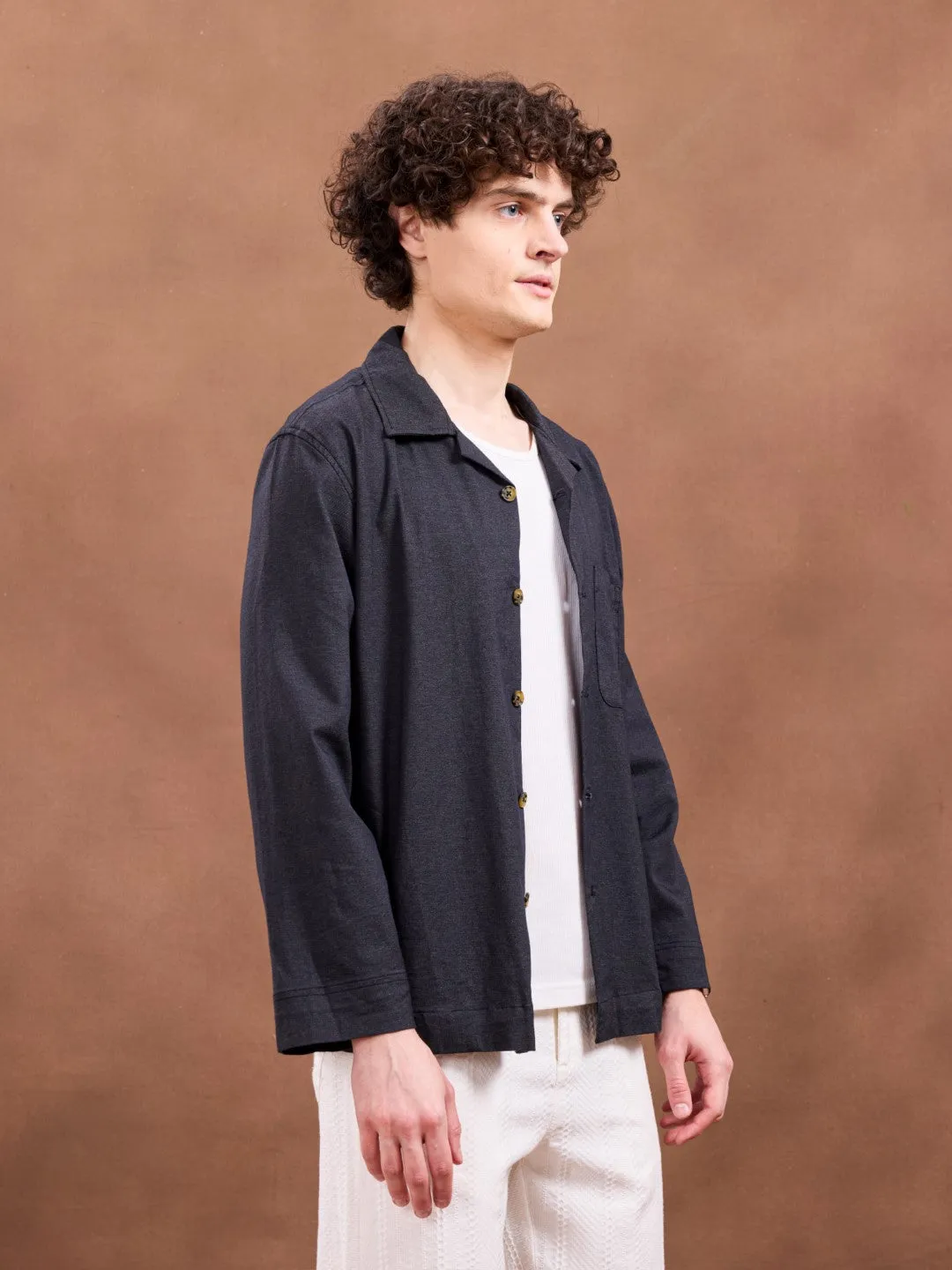 Black Cotton Stretch Overshirt